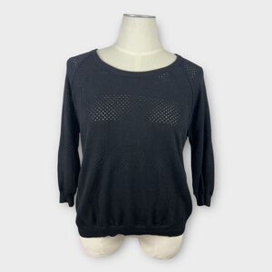 Lane Bryant Womens Black 14/16 Striped Open Tight knit sweater top career